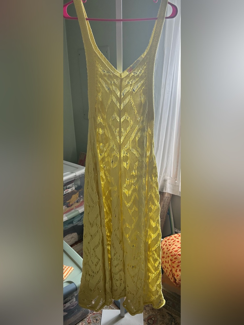 Free People Bianca Fauxchet Midi Crocheted Dress in yellow